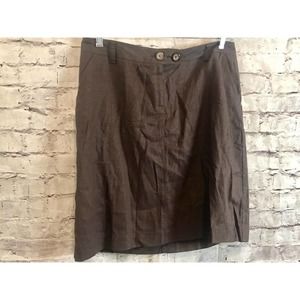 NEW BCBGMAXAZRIA LINEN BLEND SKIRT Brown Oak Button Detail Sz 10 MSRP $88